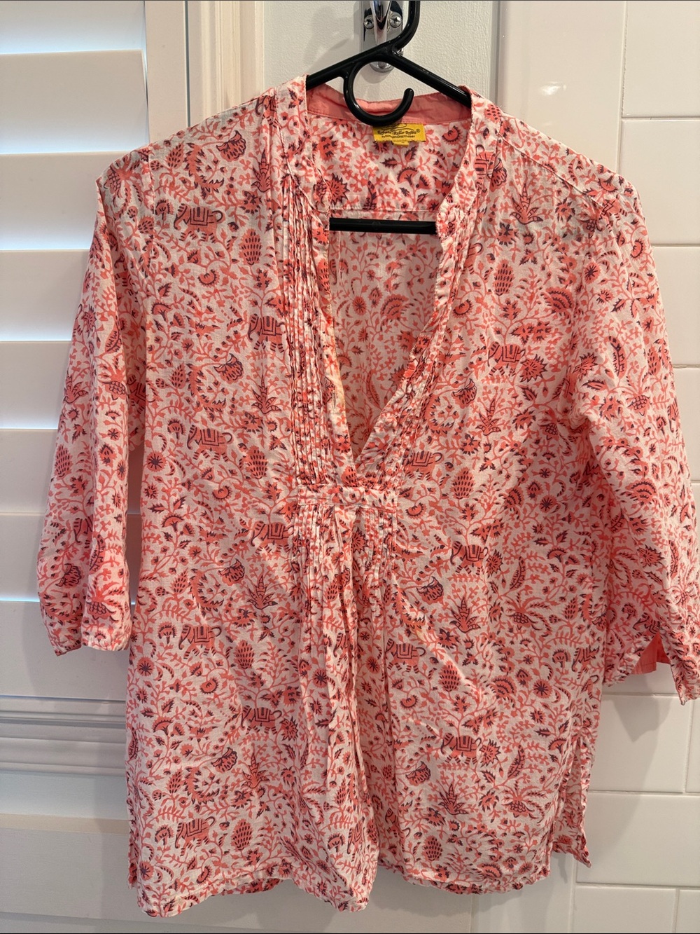 Roberta Roller Rabbit Coral and White Printed Tie-Front Tunic